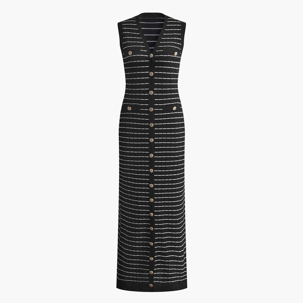 Commense Black and White Button-Down Maxi Dress